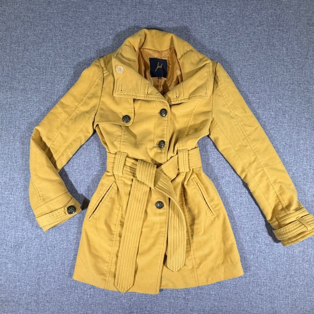 Jack by BB Dakota Trench Coat Women Small Yellow Belted Military Peacoat Mustard